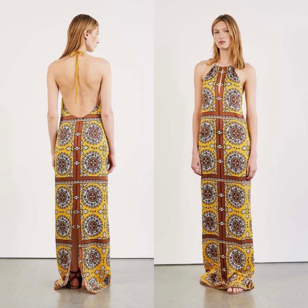 Nili Lotan Rigel Scarf Dress Scarf Print Yellow Size 0 100% Silk $1290 New
